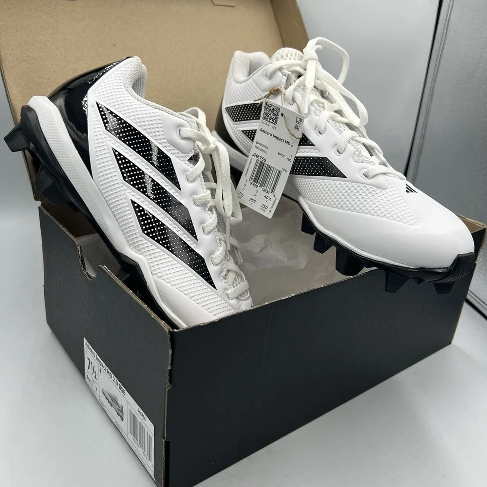 Adidas Adizero Impact MD 2 Baseball Cleats White‎ Black Size 7.5 New in Box